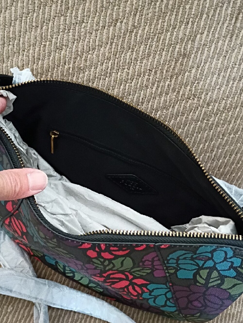 Fossil Floral Crossbody Bag - Black with Pink, Teal & Purple Roses - Picture 3 of 4